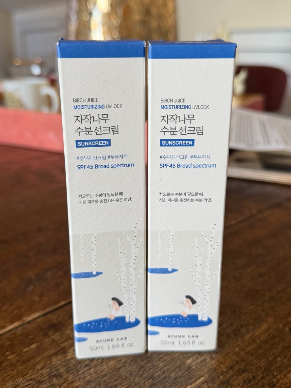 2 KBeauty ROUND LAB Birch Juice Moisturizing UVLock Sunscreen SPF45, 1.69 fl oz